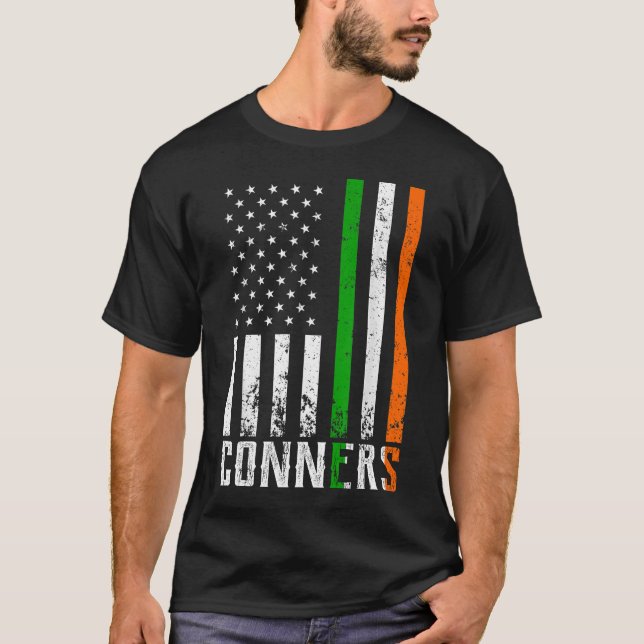 Irish CONNERS Family American Flag Ireland Flag T-Shirt (Front)
