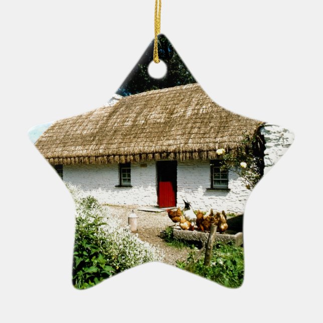 Irish cottage ceramic tree decoration (Front)