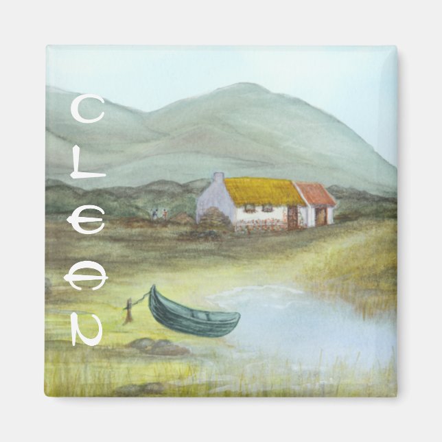 Irish Cottage Dishwasher Magnet CLEAN by Bonhovey (Front)