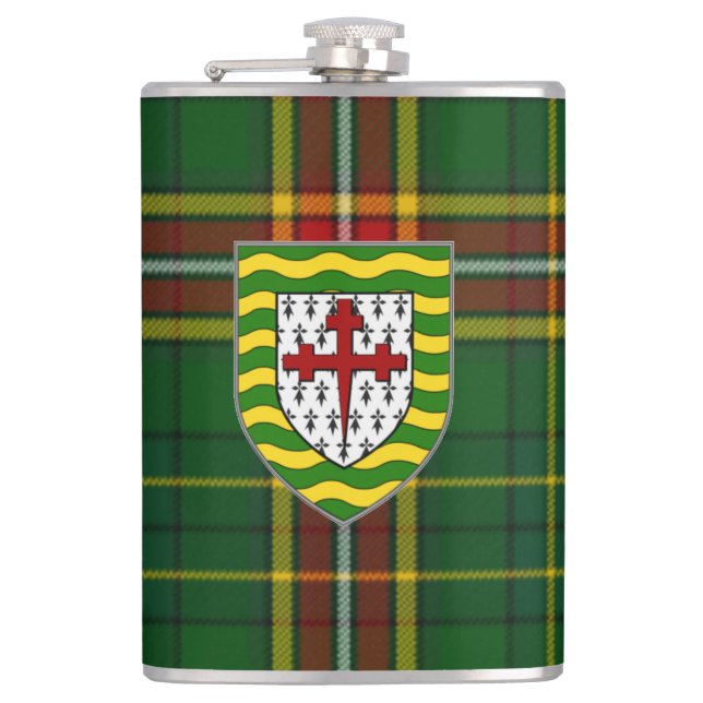 Irish County Donegal Tartan & Crest Hip Flask (Front)