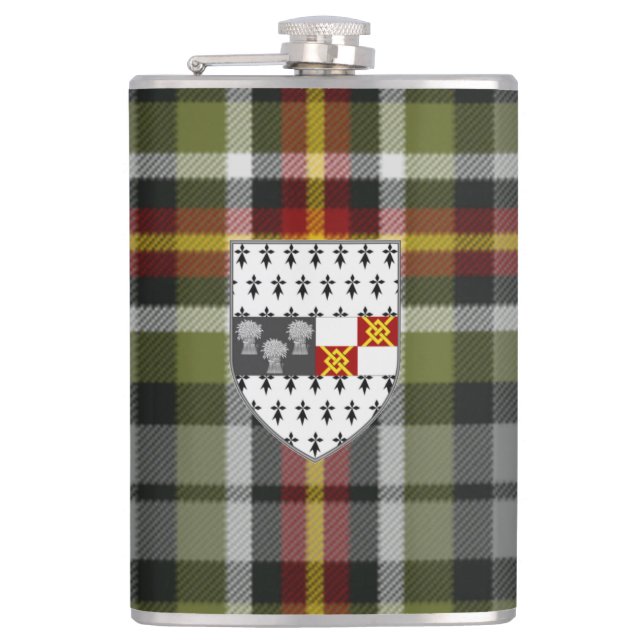 Irish County Kilkenny Tartan & Crest Hip Flask (Front)