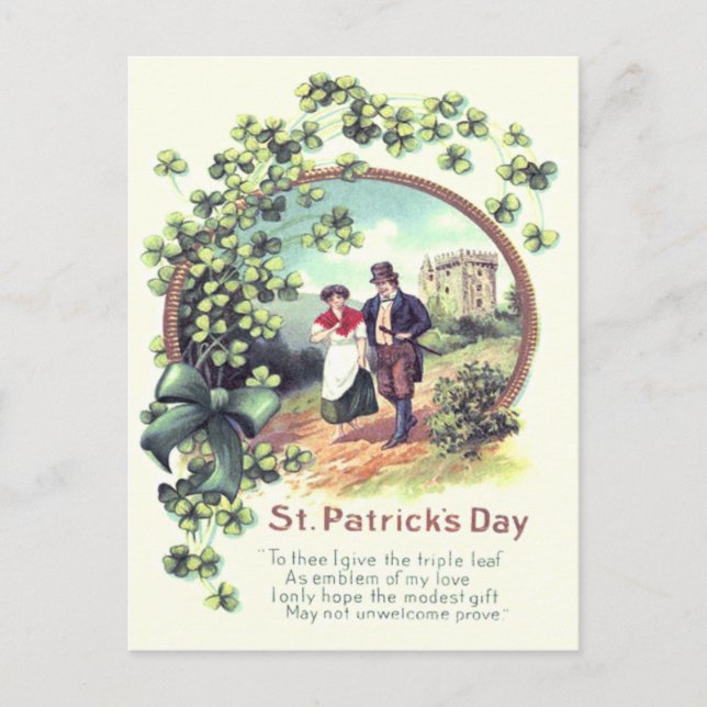 Irish Couple Castle Shamrock Postcard (Front)