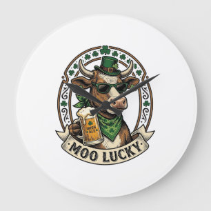 Irish Cow Shirt Vintage St Patrick Beer Design Large Clock