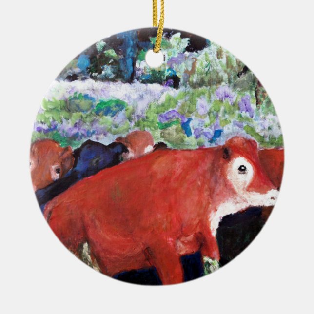 Irish Cows, Original Art, Ireland Ceramic Tree Decoration (Front)