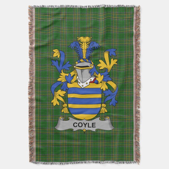  Irish Coyle or McCoyle Coat of Arms Family Crest  Throw Blanket (Front Vertical)