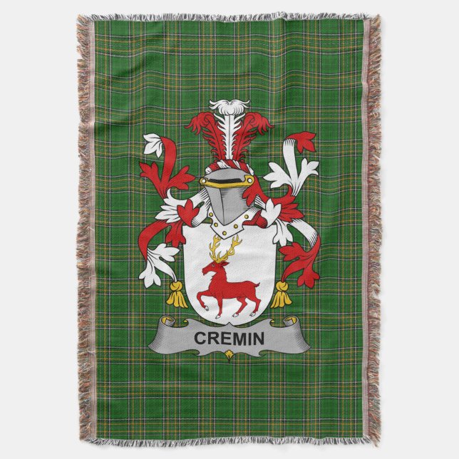  Irish Cremin or O_Cremin Coat of Arms Family Cres Throw Blanket (Front Vertical)