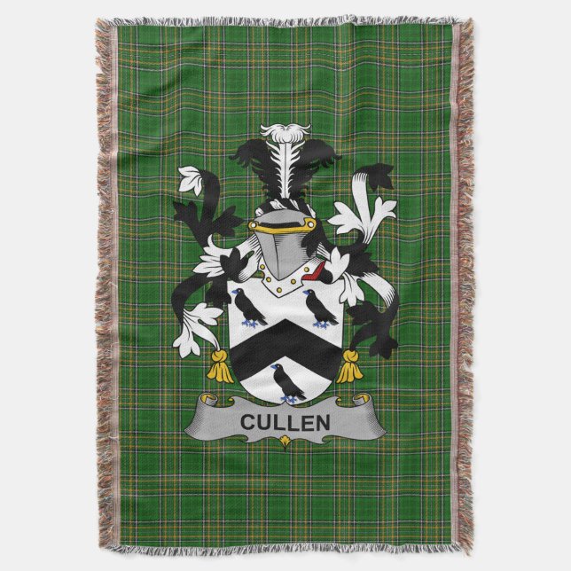  Irish Cullen or McCullen Coat of Arms Family Cres Throw Blanket (Front Vertical)