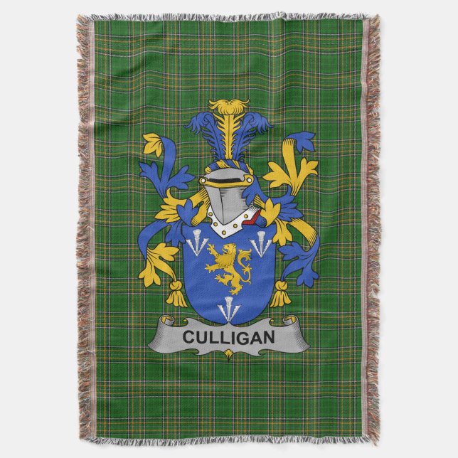  Irish Culligan or McColgan Coat of Arms Family Cr Throw Blanket (Front Vertical)