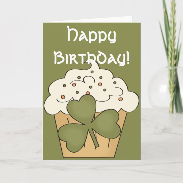 Irish Cupcake Happy March Birthday Card (Front)