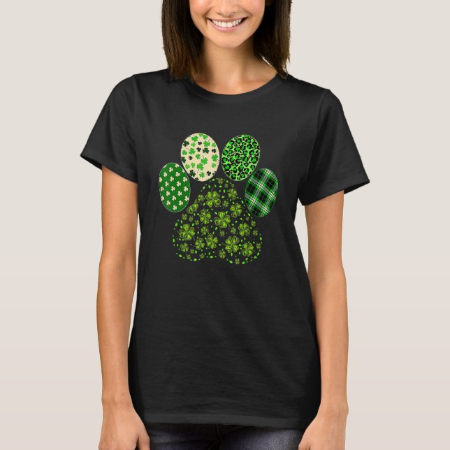 Irish Cute Dog Paw Clovers St Patricks Day Lucky S T-Shirt (Front)