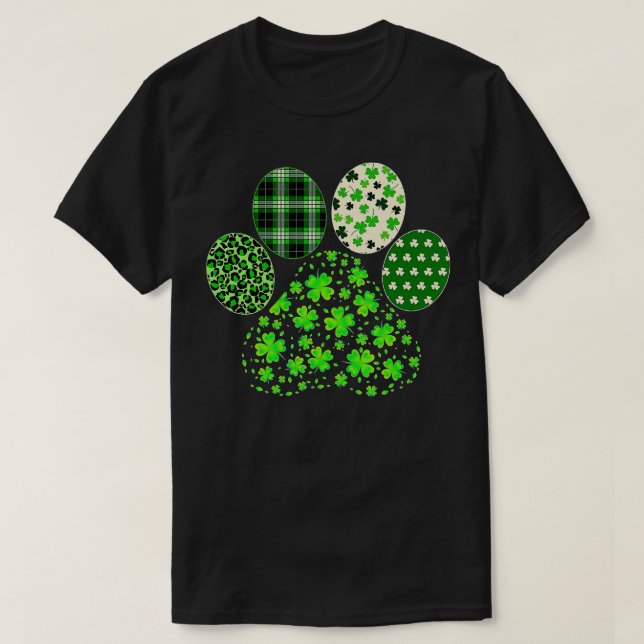 Irish Cute Dog Paw Clovers St Patricks Day Lucky S T-Shirt (Design Front)