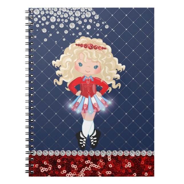 Irish Dance Blond Girl Soft Shoe Blue, Red Notebook (Front)