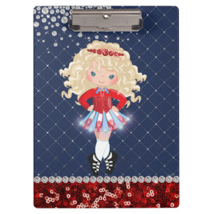 Irish Dance Blonde Girl Soft Shoe Blue, Red Clipboard