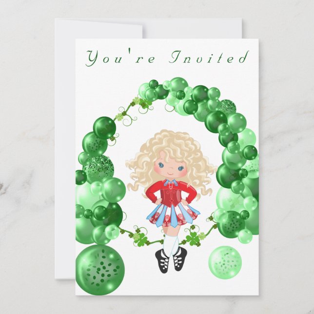 Irish Dance Green Balloon Arch Birthday Party Invitation (Front)