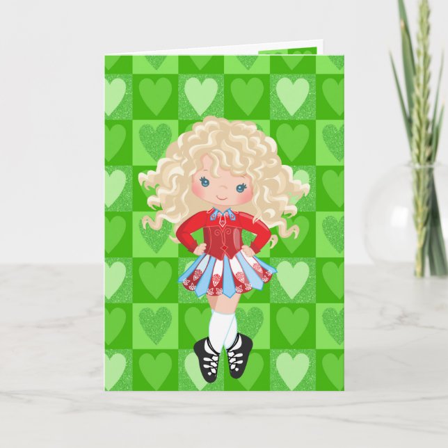 Irish Dance Green Monochrome Heart Valentine's Day Holiday Card (Front)