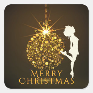 Irish Dance Hard Shoe Golden Christmas Square Sticker
