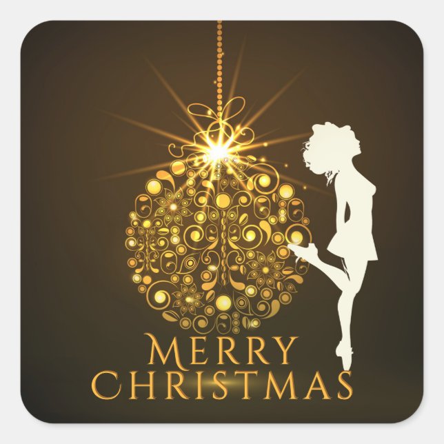 Irish Dance Hard Shoe Golden Christmas Square Sticker (Front)