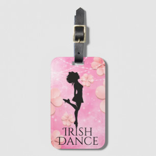 Irish Dance Hard Shoe Pink Shamrocks Clovers Luggage Tag