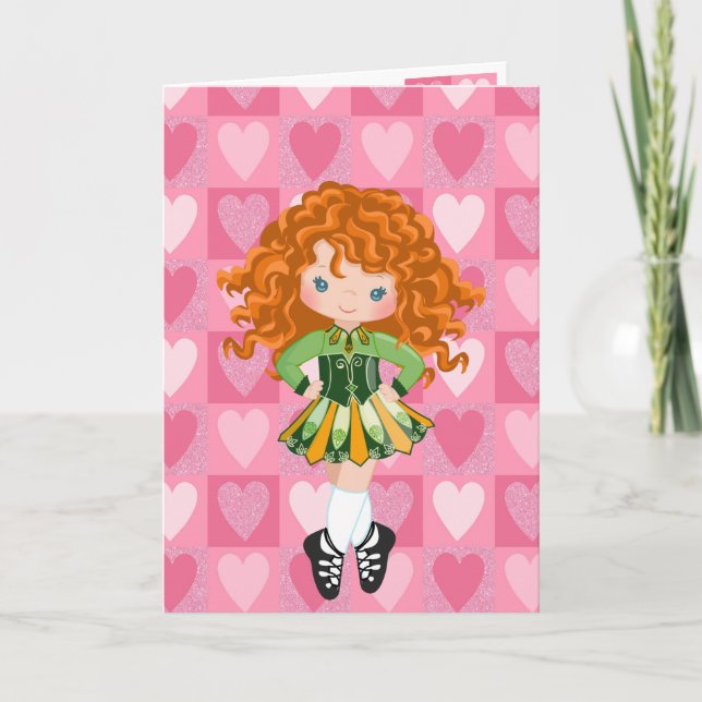 Irish Dance Pink Monochrome Heart Valentine's Day Holiday Card (Front)