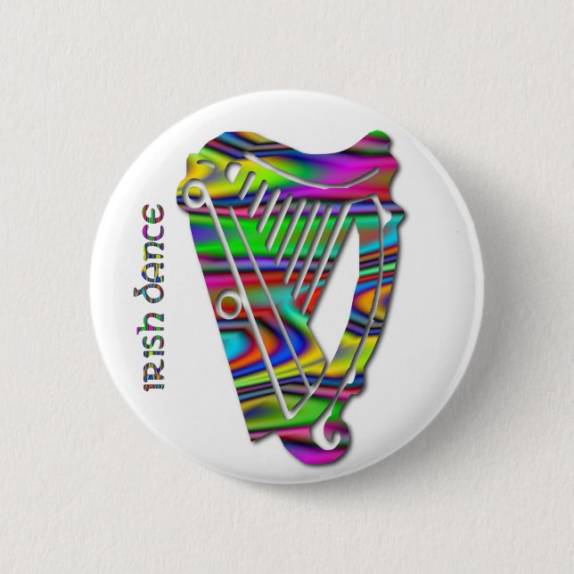 Irish Dance Rainbow Colours Harp of Ireland Button (Front)
