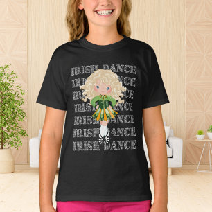 Irish Dance Typography Cute Girl in Solo Dress T-Shirt