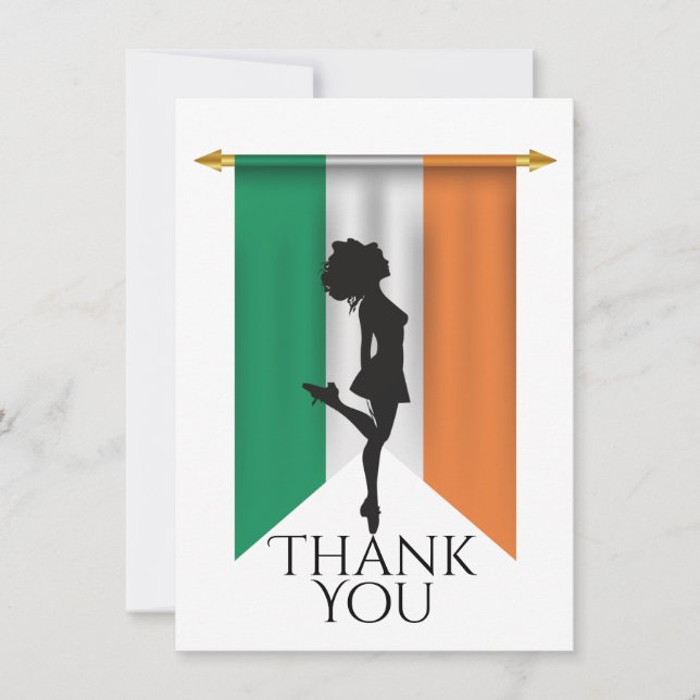 Irish Dancer and Flag of Ireland Dance Flat Thank You Card (Front)