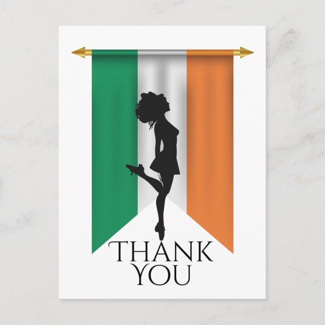 Irish Dancer and Flag of Ireland Dance Thank You Postcard (Front)