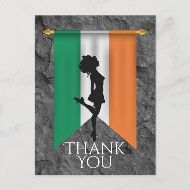 Irish Dancer and Flag of Ireland Dance Thank You Postcard (Front)