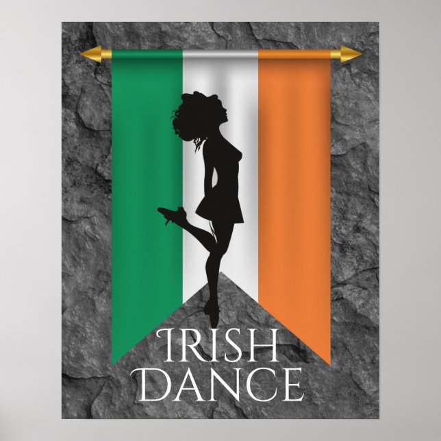 Irish Dancer and Flag of Ireland Hard Shoe Dance Poster (Front)