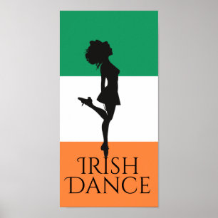 Irish Dancer and Flag of Ireland Hard Shoe Dance Poster