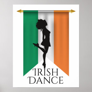 Irish Dancer and Flag of Ireland Hard Shoe Dance Poster