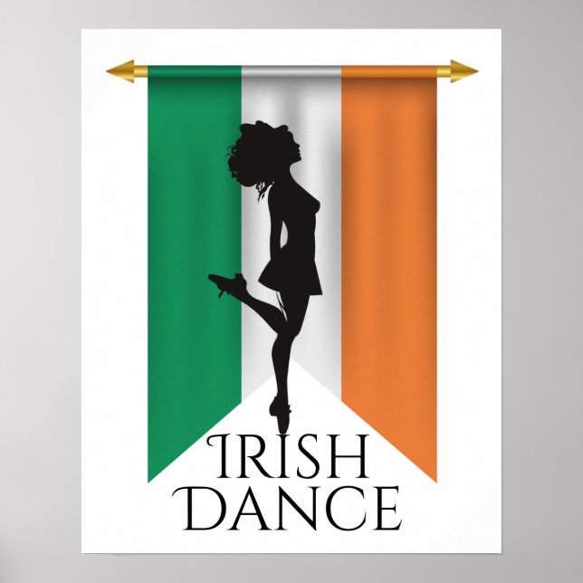 Irish Dancer and Flag of Ireland Hard Shoe Dance Poster (Front)