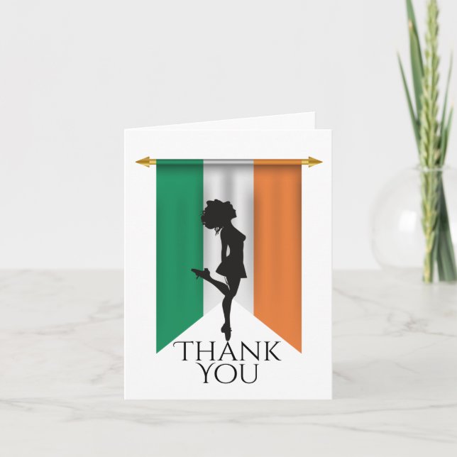 Irish Dancer and Flag of Ireland Hard Shoe Dance Thank You Card (Front)