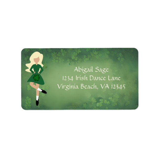 Irish Dancer - Blonde Hair - Clovers Dance Address Label (Front)