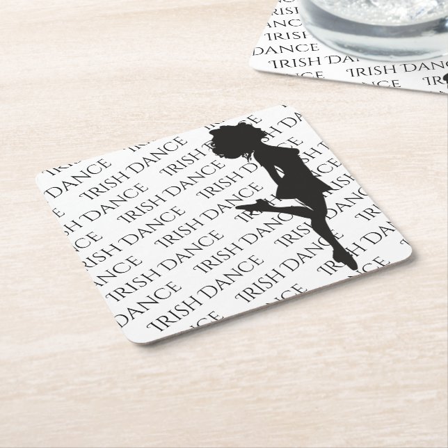 Irish Dancer Hard Shoe Black and White Dance Square Paper Coaster (Angled)