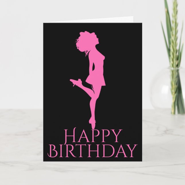 Irish Dancer Hard Shoe Black Pink Dance Birthday Card (Front)