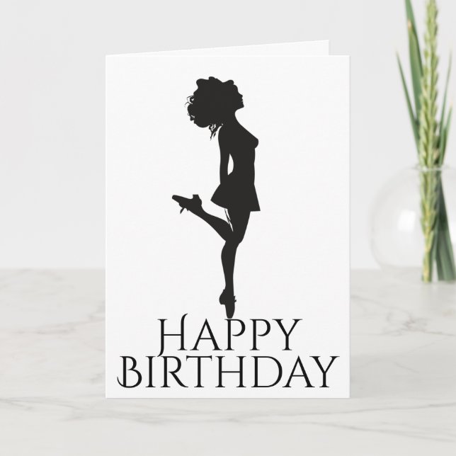 Irish Dancer Hard Shoe Black White Dance Birthday Card (Front)