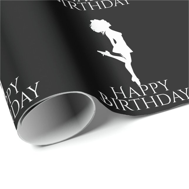 Irish Dancer Hard Shoe Black White Dance Birthday Wrapping Paper (Roll Corner)