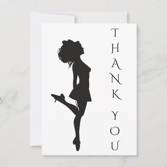 Irish Dancer Hard Shoe Dancing Black White Dance Thank You Card (Front)