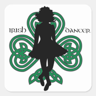 Irish Dancer Hardshoe/Forest Green Heart Shamrock Square Sticker