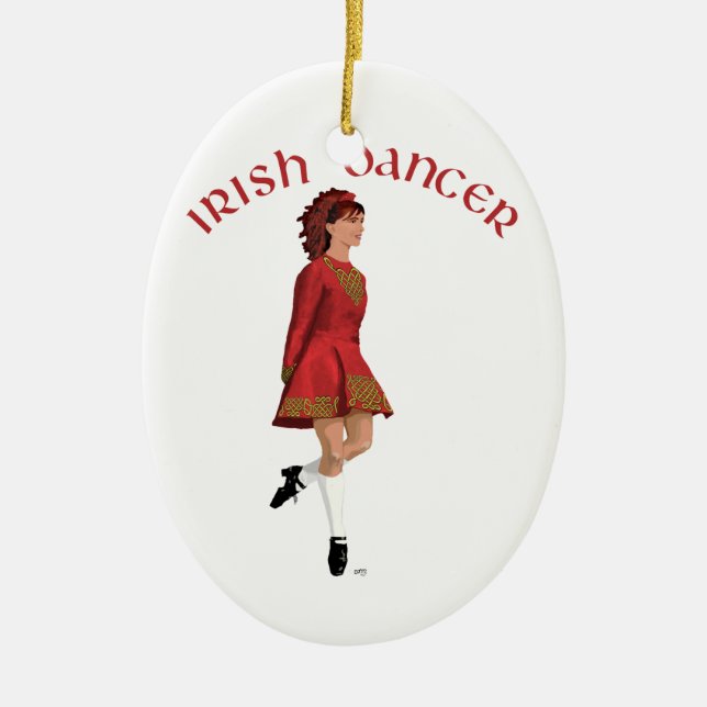 Irish Dancer in Red Ceramic Tree Decoration (Front)