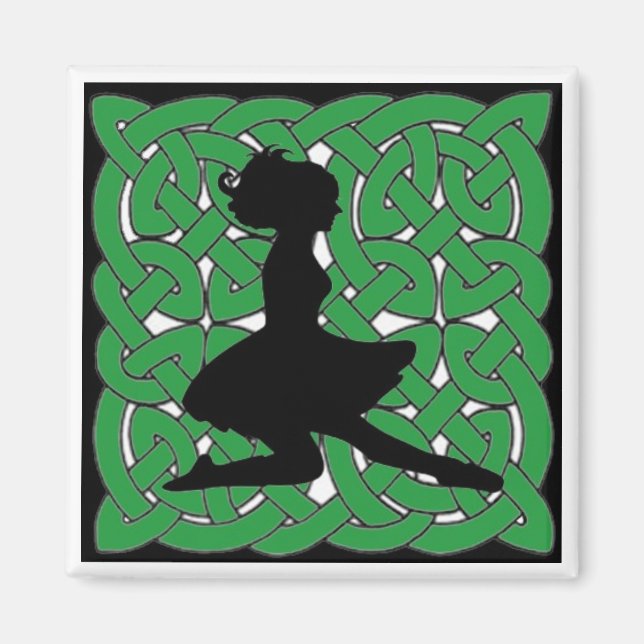 Irish Dancer on Green Celtic Knot Magnet (Front)