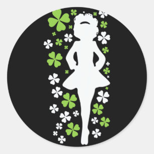 Irish Dancer Silhouette Clover Ireland Shamrock Ir Classic Round Sticker