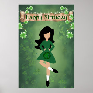 Irish Dancer with Black Hair Happy Birthday Dance Poster
