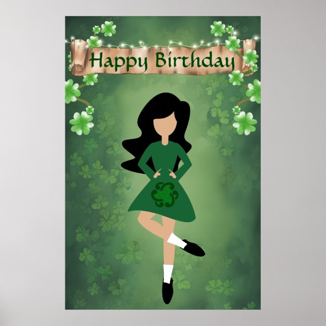 Irish Dancer with Black Hair Happy Birthday Dance Poster (Front)