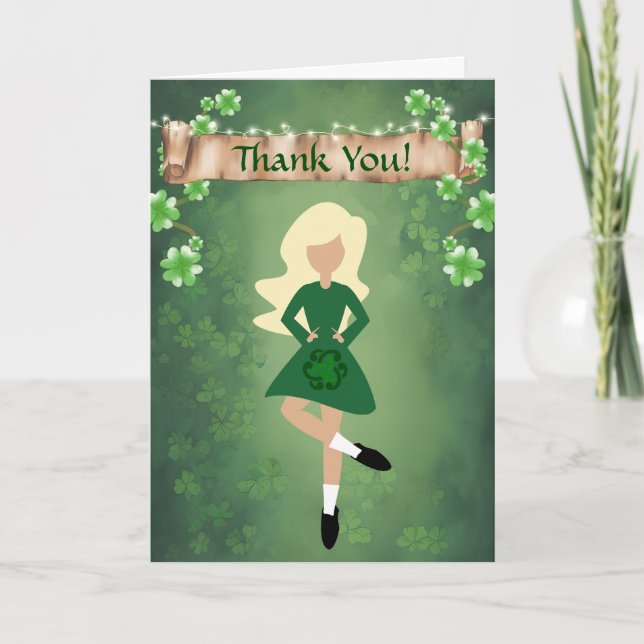 Irish Dancer with Blonde Hair Irish Step Dance Thank You Card (Front)