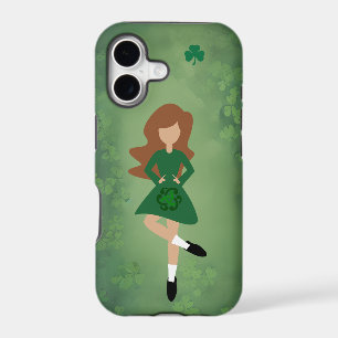 Irish Dancer with Brown Hair Green Clovers Dance