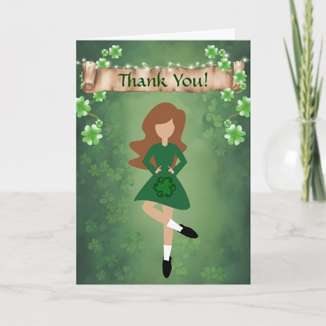 Irish Dancer with Brown Hair Irish Step Dance Thank You Card (Front)