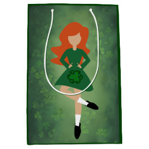 Irish Dancer with Red Hair   Green Clovers Dance Medium Gift Bag