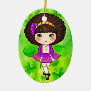 Irish dancing girl in violet dress ceramic tree decoration